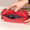 Red Colour Real Leather Bag - 40125 With Shoulder Strap , Zippered and Multi-Compartment