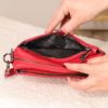 Red Colour Real Leather Bag - 40125 With Shoulder Strap , Zippered and Multi-Compartment