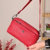 Red Colour Real Leather Bag - 40125 With Shoulder Strap , Zippered and Multi-Compartment
