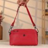 Red Colour Real Leather Bag - 40125 With Shoulder Strap , Zippered and Multi-Compartment