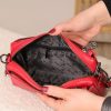 Red Colour Real Leather Bag - 40125 With Shoulder Strap , Zippered and Multi-Compartment