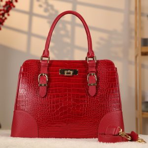 Red Handbag From Real Cow Leather With Shoulder Strap