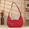 Red Leather Handbag With Shoulder Strap