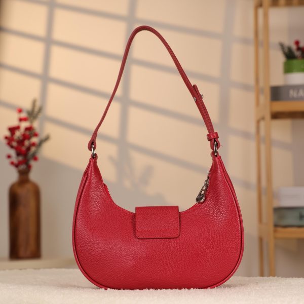 Red Leather Handbag With Shoulder Strap