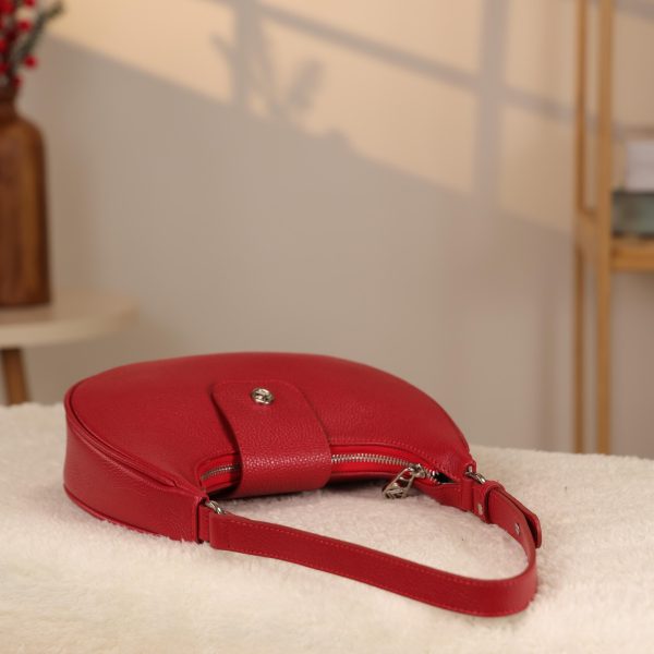 Red Leather Handbag With Shoulder Strap