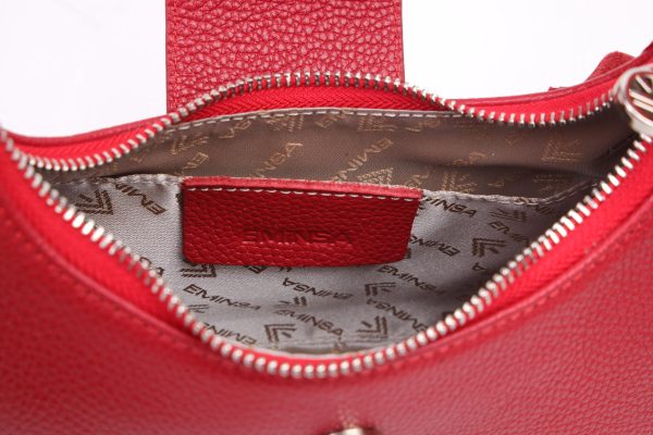 Red Leather Handbag With Shoulder Strap