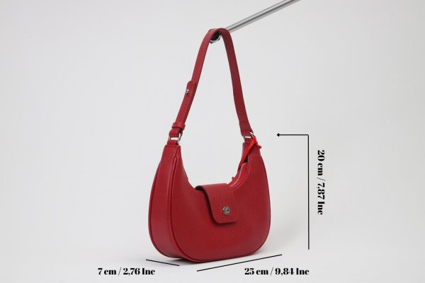 Red Leather Handbag With Shoulder Strap