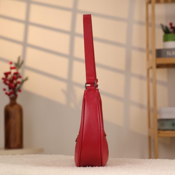 Red Leather Handbag With Shoulder Strap