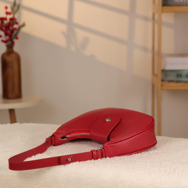 Red Leather Handbag With Shoulder Strap
