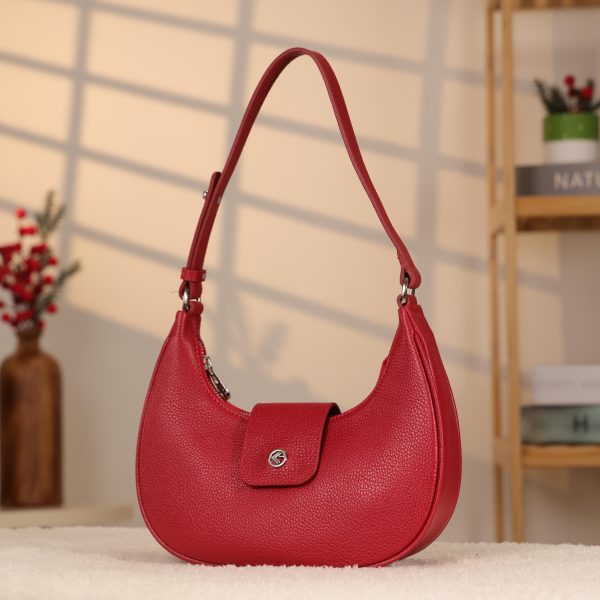 Red Leather Handbag With Shoulder Strap