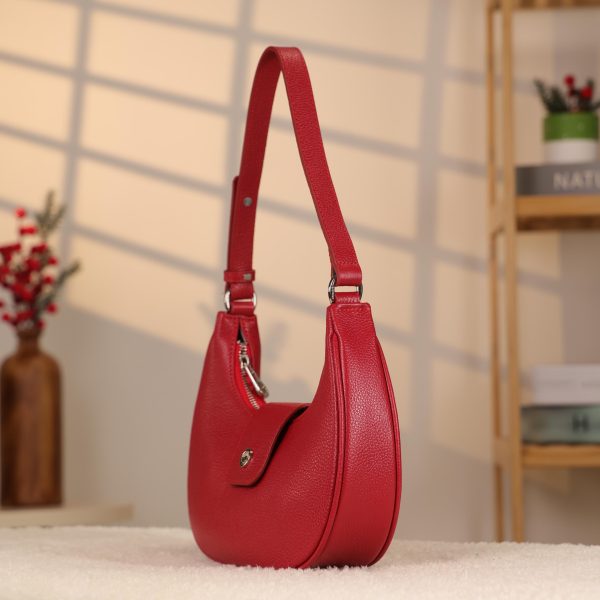 Red Leather Handbag With Shoulder Strap