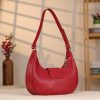 Red Leather Handbag With Shoulder Strap