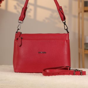 Red Leather Shoulder Bag and Handbag / Everyday / Zippered