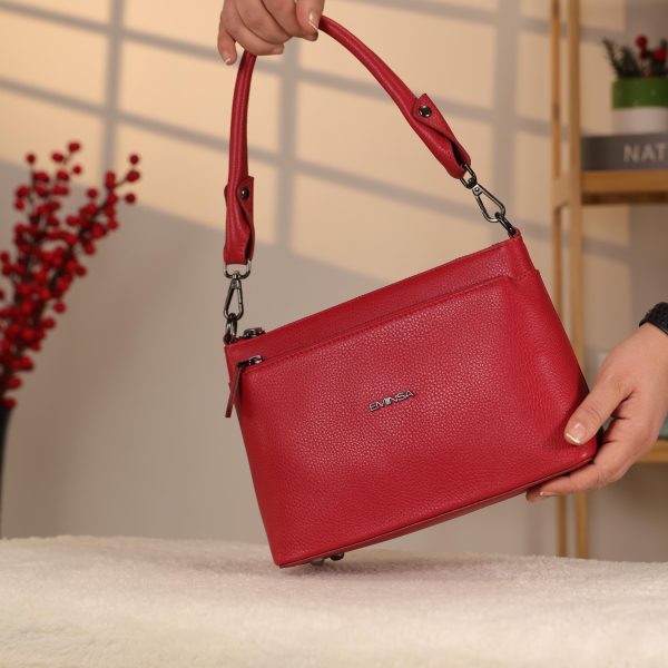 Red Leather Shoulder Bag and Handbag / Everyday / Zippered 3 Red Leather Shoulder Bag and Handbag / Everyday / Zippered
