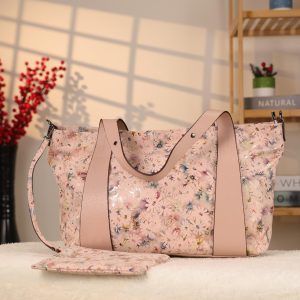 Rose Gold Floral Leather Shoulder Bag and Handbag With Adjustable Strap , Versatile , Tote