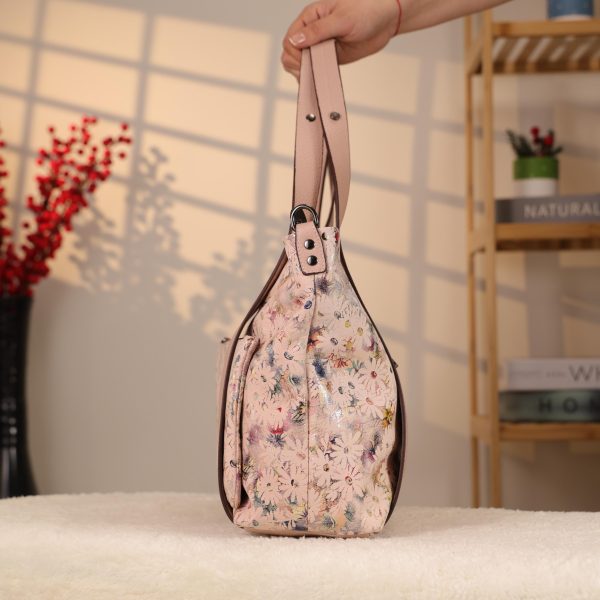 Rose Gold Floral Leather Shoulder Bag and Handbag With Adjustable Strap , Versatile , Tote 2 Rose Gold Floral Leather Shoulder Bag and Handbag With Adjustable Strap , Versatile , Tote