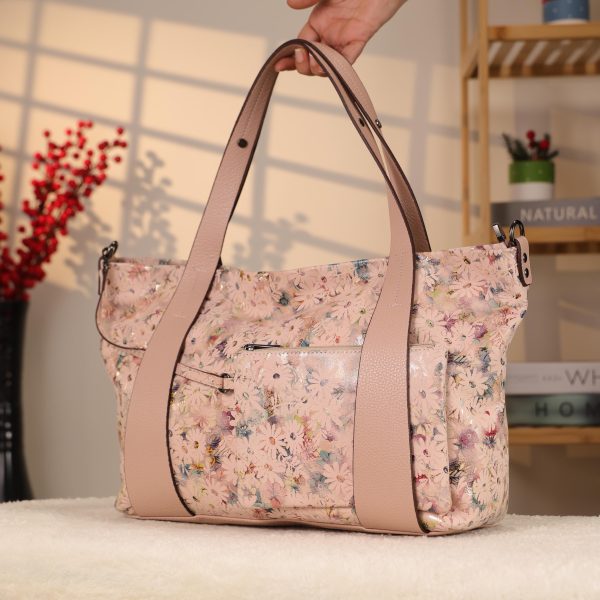 Rose Gold Floral Leather Shoulder Bag and Handbag With Adjustable Strap , Versatile , Tote 5 Rose Gold Floral Leather Shoulder Bag and Handbag With Adjustable Strap , Versatile , Tote