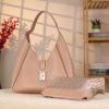 Rose Gold Real Cow Leather Handbag With Make-Up Bag 1 Rose Gold Real Cow Leather Handbag With Make-Up Bag