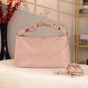 Rose Gold Real Leather Handbag for All Season - Zippered and With Shoulder Strap 1 Rose Gold Real Leather Handbag for All Season - Zippered and With Shoulder Strap