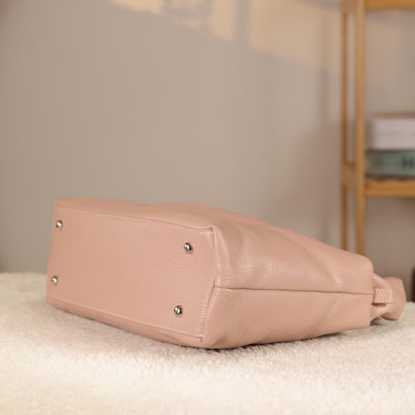 Rose Gold Real Leather Handbag for All Season - Zippered and With Shoulder Strap