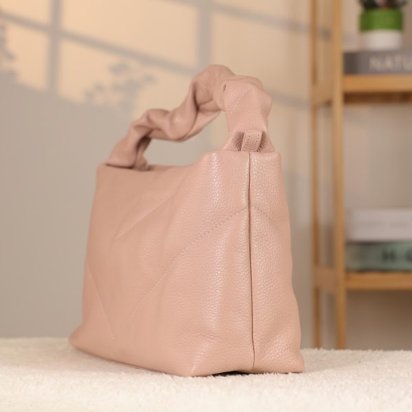 Rose Gold Real Leather Handbag for All Season - Zippered and With Shoulder Strap