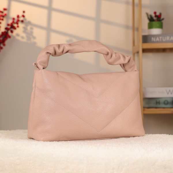 Rose Gold Real Leather Handbag for All Season - Zippered and With Shoulder Strap