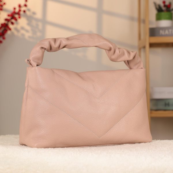 Rose Gold Real Leather Handbag for All Season - Zippered and With Shoulder Strap