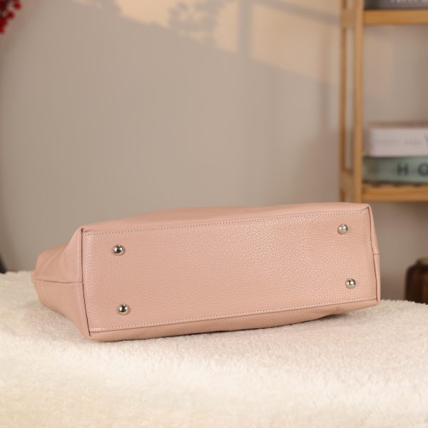 Rose Gold Real Leather Handbag for All Season - Zippered and With Shoulder Strap