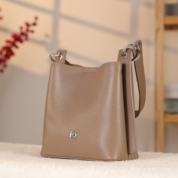 Taupe Colour Mini Handbag With Make Up Bag / Shoulder Strap