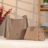 Taupe Colour Mini Handbag With Make Up Bag / Shoulder Strap