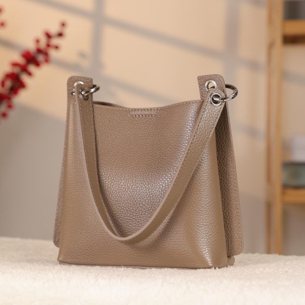 Taupe Colour Mini Handbag With Make Up Bag / Shoulder Strap