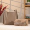 Taupe Colour Mini Handbag With Make Up Bag / Shoulder Strap