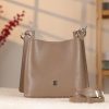 Taupe Colour Mini Handbag With Make Up Bag / Shoulder Strap