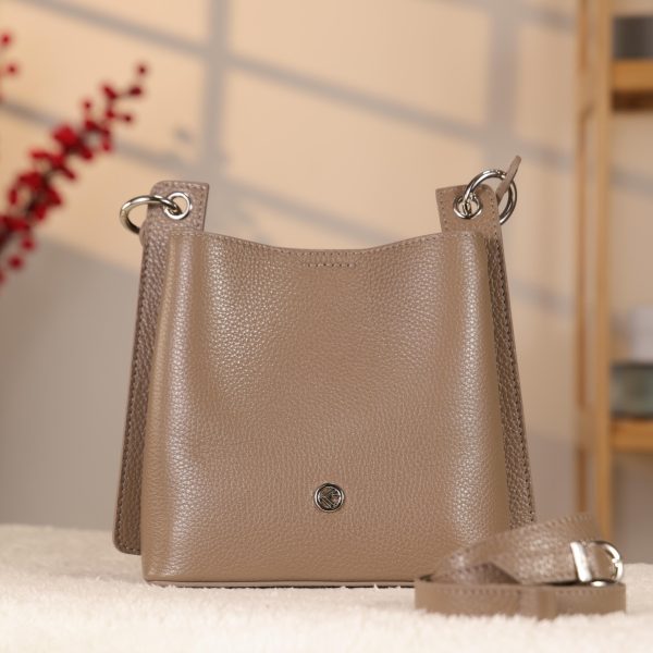 Taupe Colour Mini Handbag With Make Up Bag / Shoulder Strap