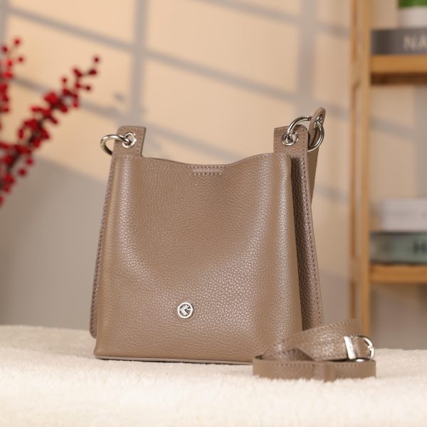 Taupe Colour Mini Handbag With Make Up Bag / Shoulder Strap
