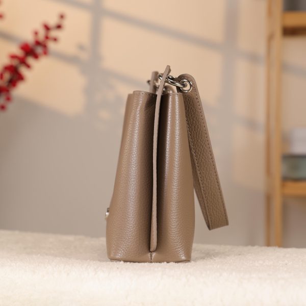 Taupe Colour Mini Handbag With Make Up Bag / Shoulder Strap