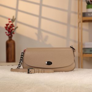 Taupe Leather Shoulder Bag and Handbag with Chain / Zipper / Magnetic Closure