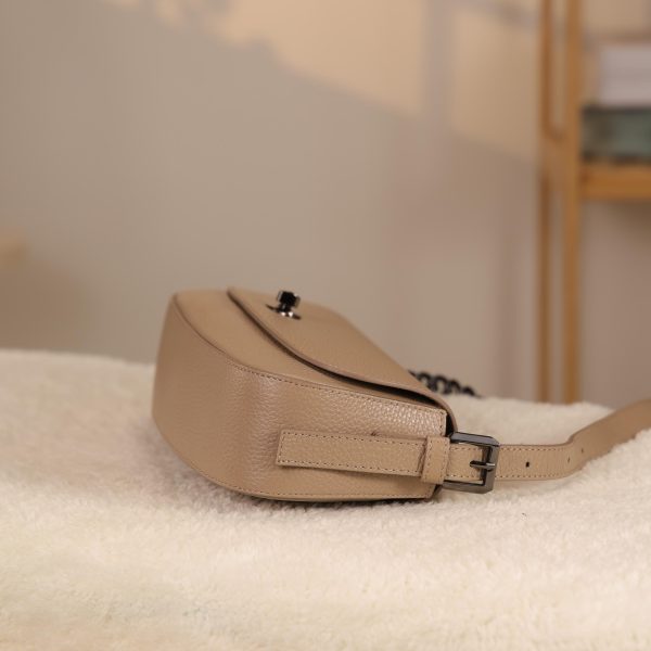Taupe Leather Shoulder Bag and Handbag with Chain / Zipper / Magnetic Closure