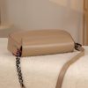 Taupe Leather Shoulder Bag and Handbag with Chain / Zipper / Magnetic Closure