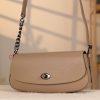 Taupe Leather Shoulder Bag and Handbag with Chain / Zipper / Magnetic Closure