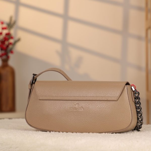 Taupe Leather Shoulder Bag and Handbag with Chain / Zipper / Magnetic Closure