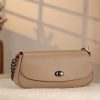 Taupe Leather Shoulder Bag and Handbag with Chain / Zipper / Magnetic Closure