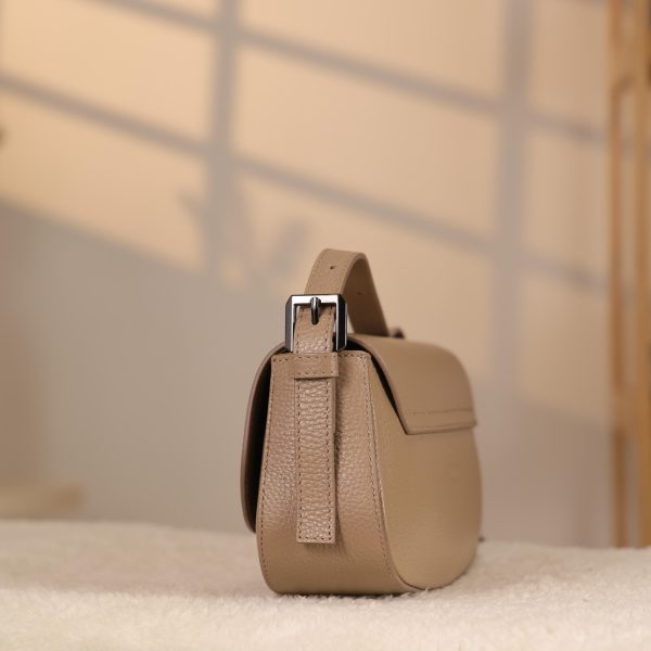 Taupe Leather Shoulder Bag and Handbag with Chain / Zipper / Magnetic Closure