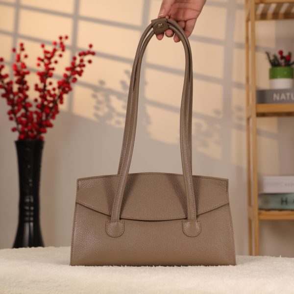 Taupe Leather Shoulder Bag , Everyday Bag With Magnetic Closure 4 Taupe Leather Shoulder Bag , Everyday Bag With Magnetic Closure