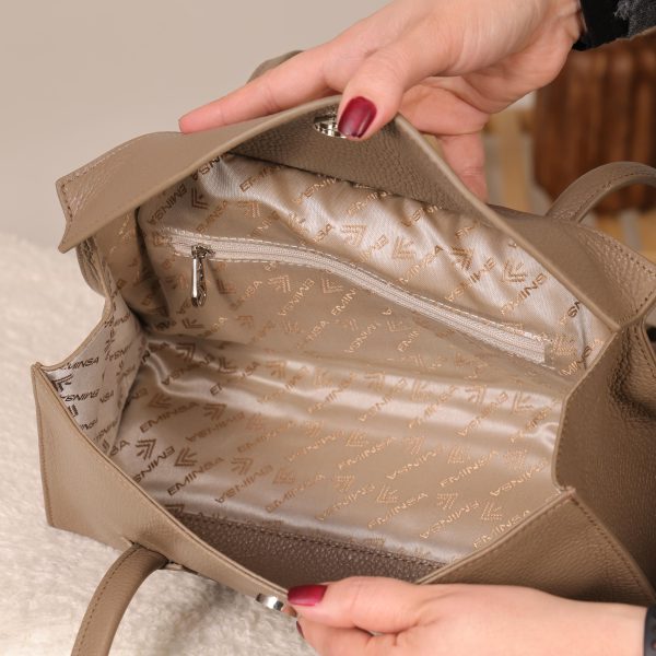 Taupe Leather Shoulder Bag , Everyday Bag With Magnetic Closure 5 Taupe Leather Shoulder Bag , Everyday Bag With Magnetic Closure