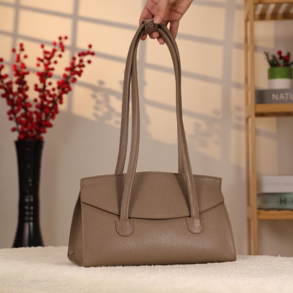 Taupe Leather Shoulder Bag , Everyday Bag With Magnetic Closure 7 Taupe Leather Shoulder Bag , Everyday Bag With Magnetic Closure