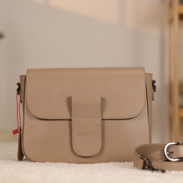 Taupe Leather Shoulder Bag / Handbag with Shoulder Strap , Zippered and Magnetic Closure