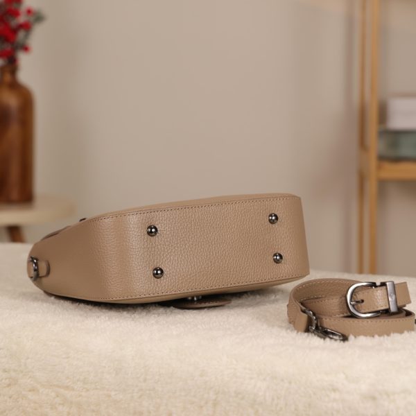 Taupe Leather Shoulder Bag / Handbag with Shoulder Strap , Zippered and Magnetic Closure
