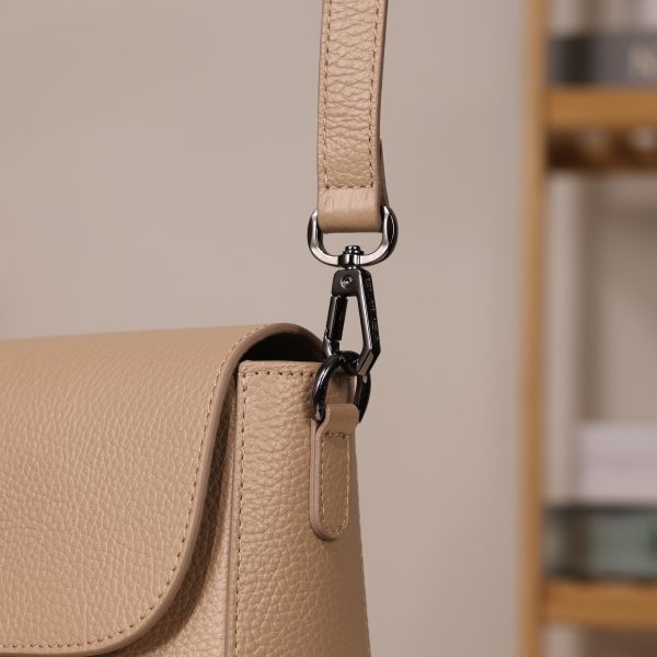 Taupe Leather Shoulder Bag / Handbag with Shoulder Strap , Zippered and Magnetic Closure