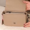 Taupe Leather Shoulder Bag / Handbag with Shoulder Strap , Zippered and Magnetic Closure